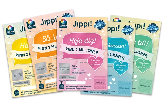 Hos Miljonlotteriet kan du vinna ett paket med 5 Jippi-lotter