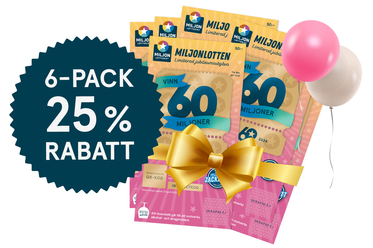 Miljonlotten jubileumsutgåva 6-pack med 25 procent rabatt.